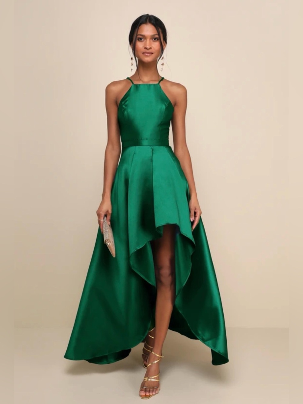 NWT Lulus Emerald Green High-Low Halter Dress Small
